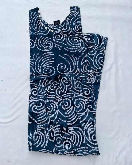 Handmade Batik Frock with Natural Dye – Potli Ball Neck Design Navy Blue Colour with Half Lining