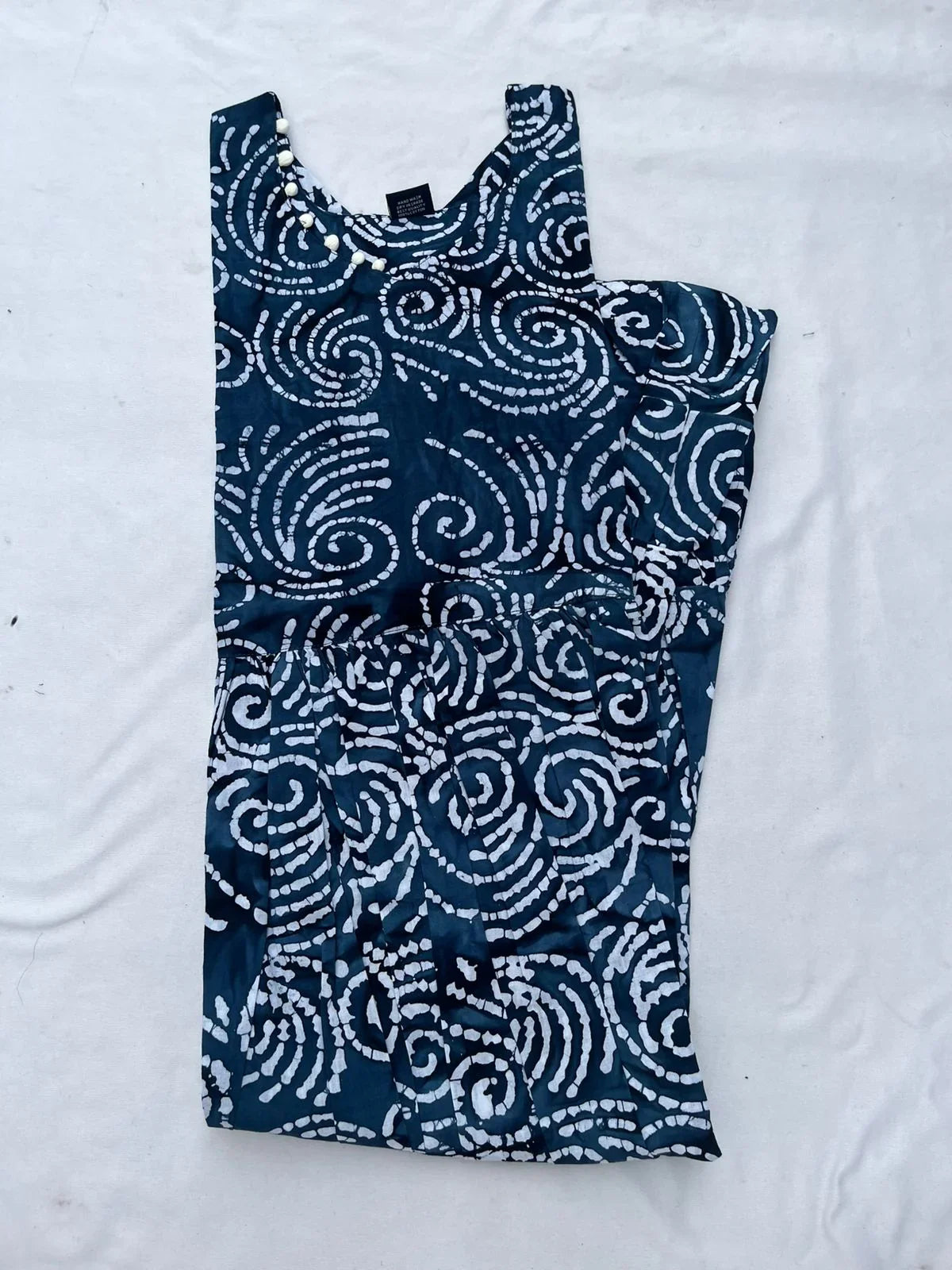 Handmade Batik Frock with Natural Dye – Potli Ball Neck Design Navy Blue Colour with Half Lining