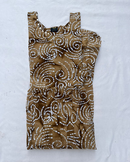 Handmade Batik Frock with Natural Dye – Potli Ball Neck Design Coffee Colour with Half Lining