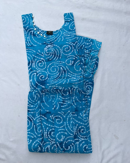 Handmade Batik Frock with Natural Dye – Potli Ball Neck Design Blue Colour with Half Lining