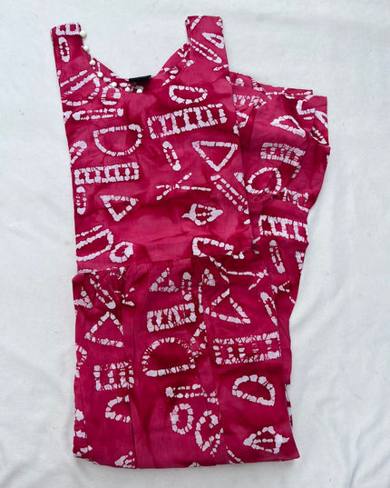 Handmade Batik Frock with Natural Dye – Potli Ball Neck Design Pink Colour with Half Lining