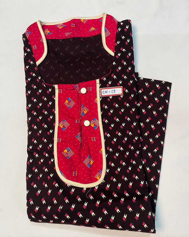 Free Style Collar Nighty with Buttons – Chocolate Brown