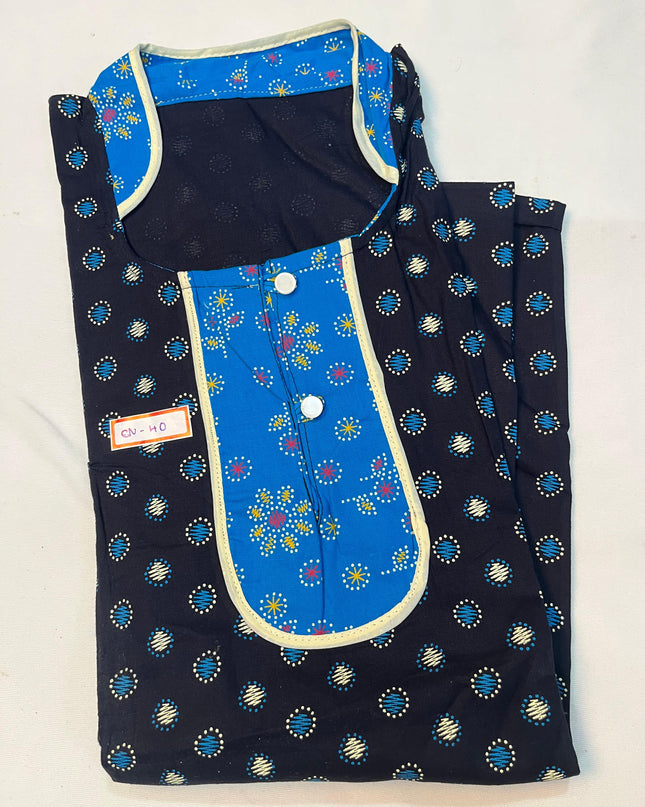Free Style Collar Nighty with Buttons – Dark Blue Colour