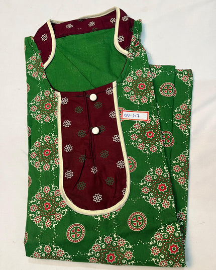 Free Style Collar Nighty with Buttons – Green Colour