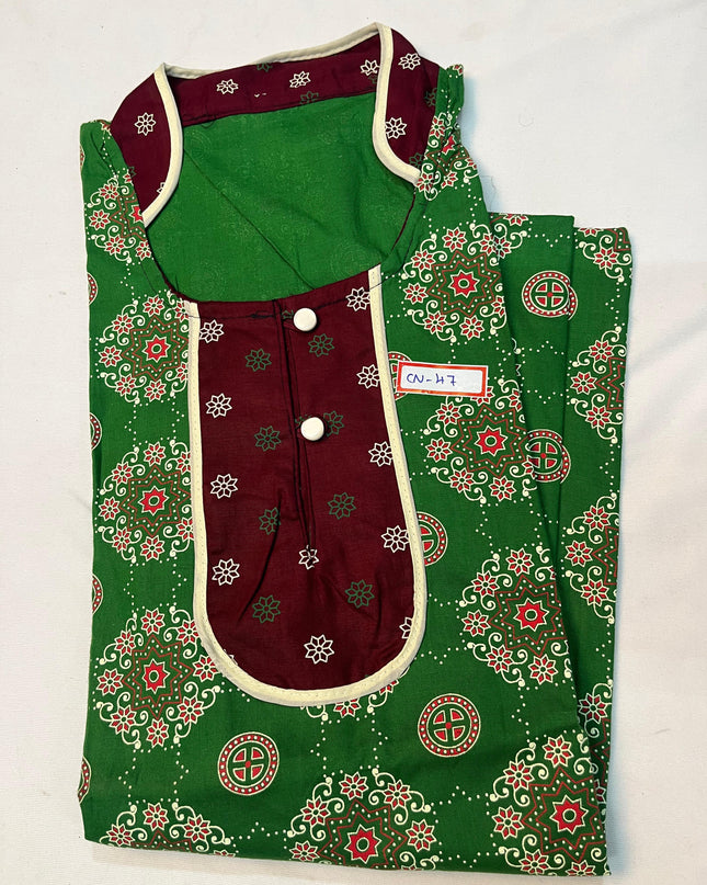 Free Style Collar Nighty with Buttons – Green Colour