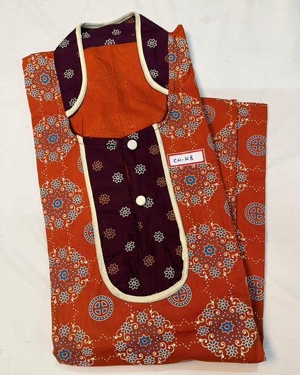 Free Style Collar Nighty with Buttons – Brown Colour