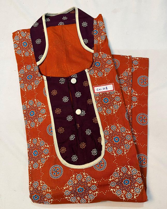 Free Style Collar Nighty with Buttons – Brown Colour