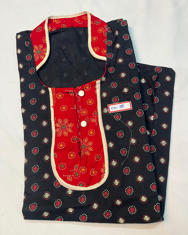 Free Style Collar Nighty with Buttons – Black Colour
