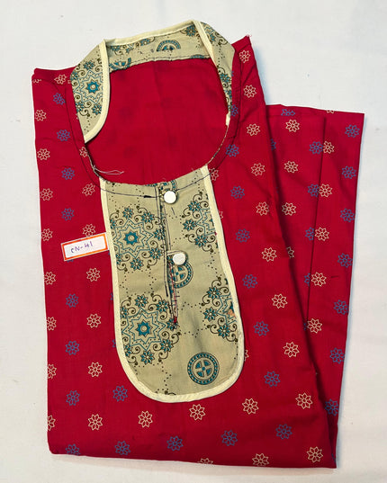 Free Style Collar Nighty with Buttons – Red Colour