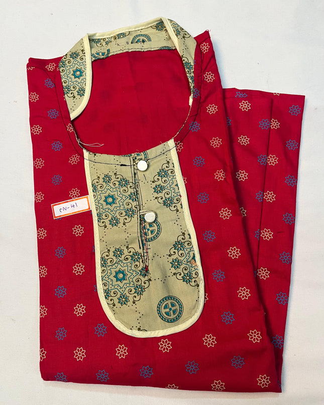 Free Style Collar Nighty with Buttons – Red Colour