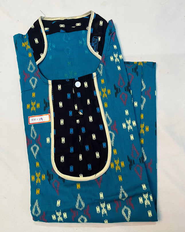 Free Style Collar Nighty with Buttons – Teal Colour