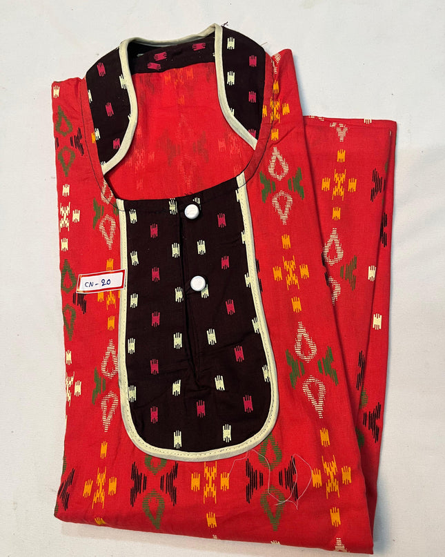 Free Style Collar Nighty with Buttons – Red Colour