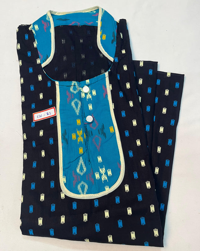 Free Style Collar Nighty with Buttons – Black Colour