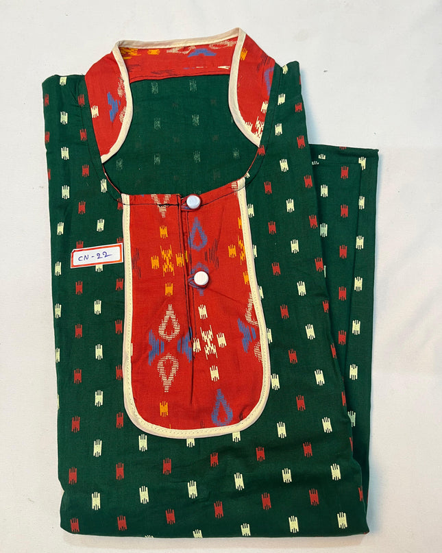 Free Style Collar Nighty with Buttons – Green Colour