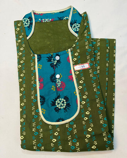 Free Style Collar Nighty with Buttons – Green Colour