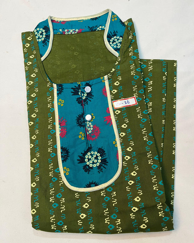 Free Style Collar Nighty with Buttons – Green Colour