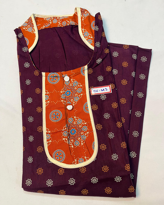 Free Style Collar Nighty with Buttons – Burgundy Colour