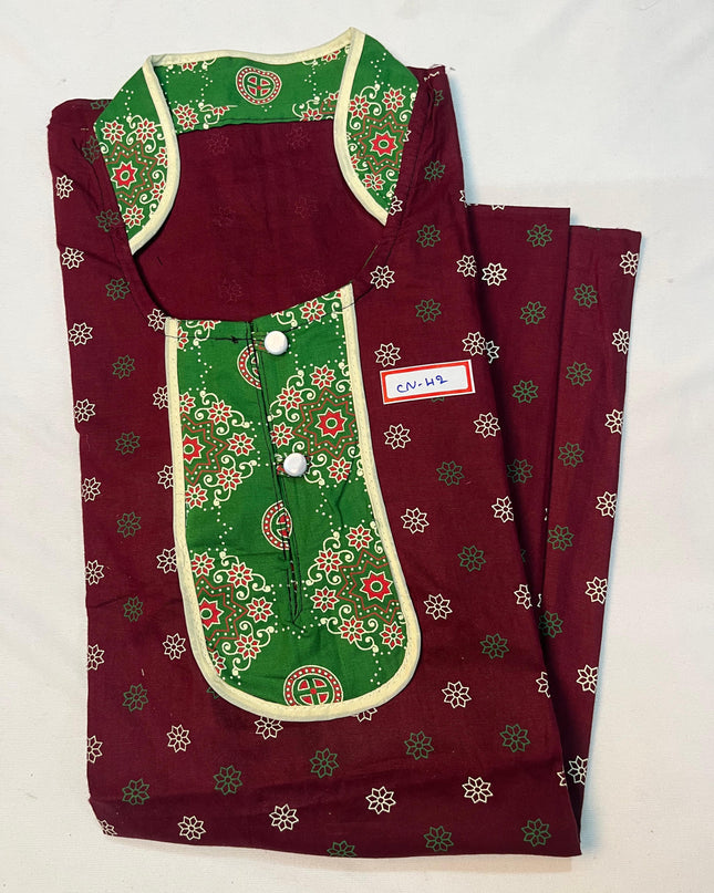 Free Style Collar Nighty with Buttons – Maroon Colour
