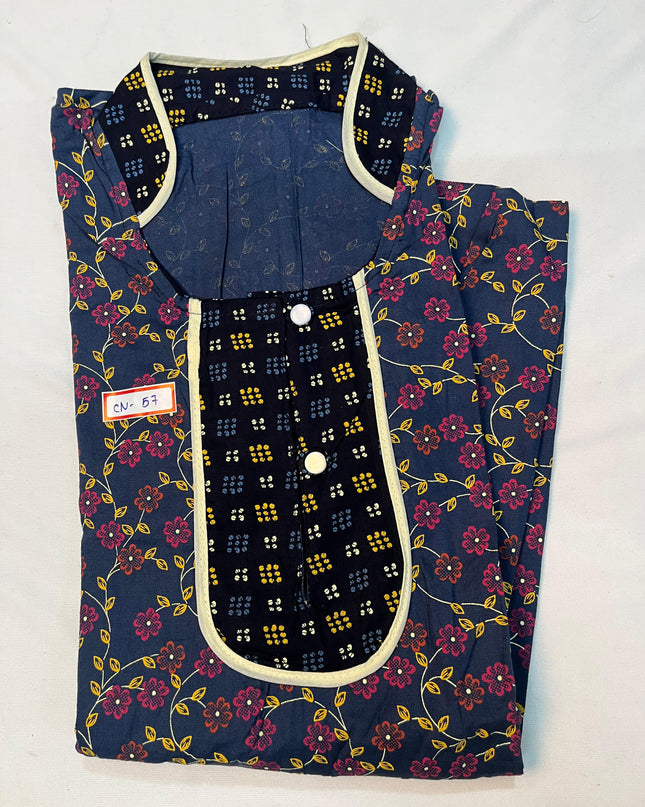 Free Style Collar Nighty with Buttons – Brinjal Colour