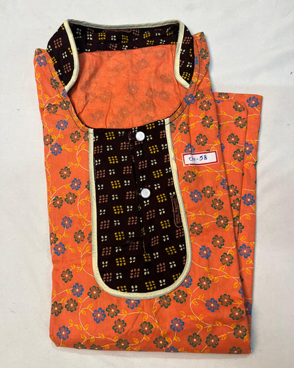 Free Style Collar Nighty with Buttons – Orange Colour