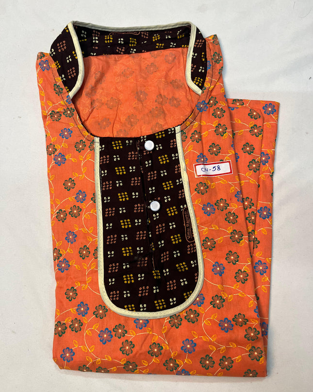 Free Style Collar Nighty with Buttons – Orange Colour