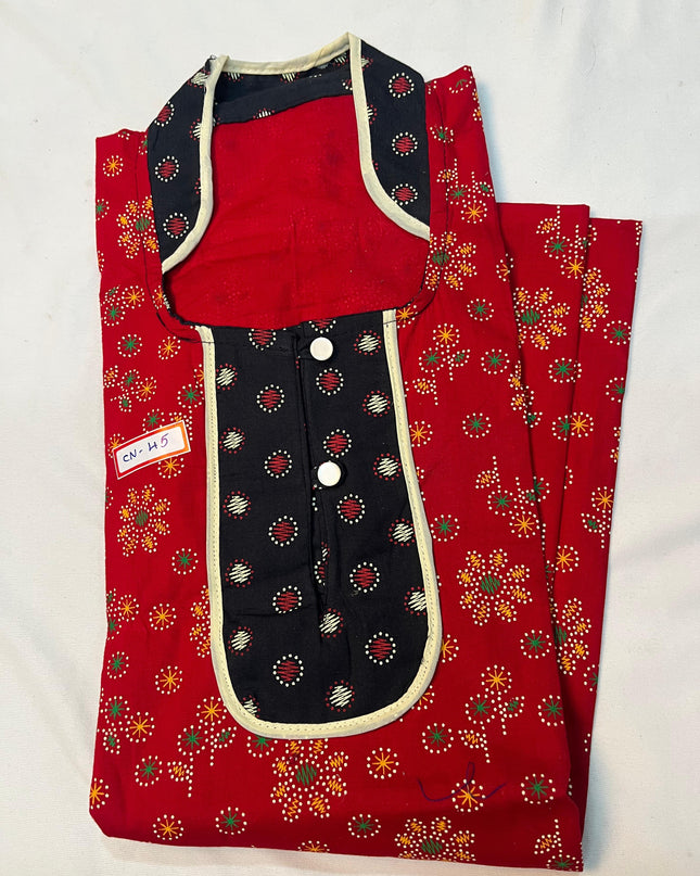 Free Style Collar Nighty with Buttons – Red Colour