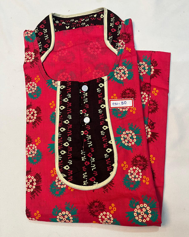 Free Style Collar Nighty with Buttons – Red Colour