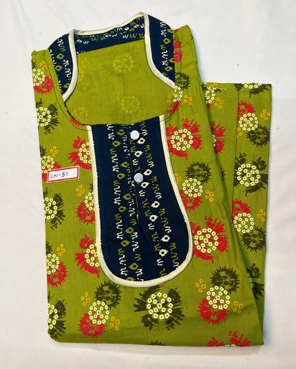 Free Style Collar Nighty with Buttons – Green Colour