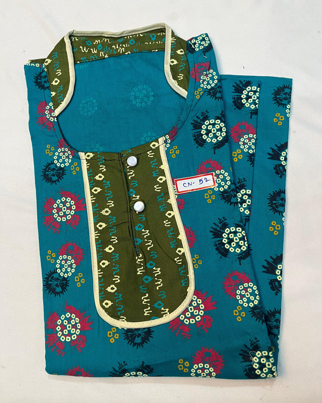 Free Style Collar Nighty with Buttons – Teal Colour