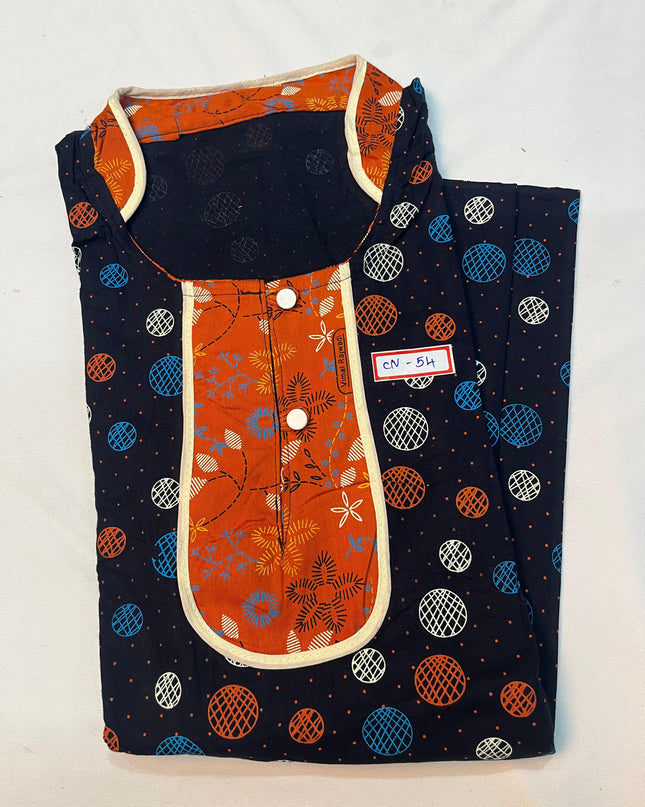Free Style Collar Nighty with Buttons – Dark Blue Colour