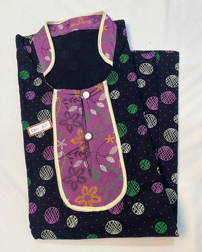 Free Style Collar Nighty with Buttons – Black Colour