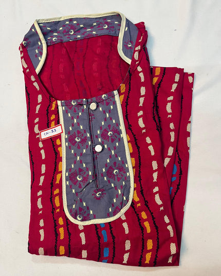 Free Style Collar Nighty with Buttons – Red Colour