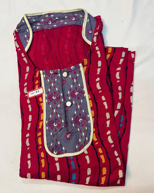 Free Style Collar Nighty with Buttons – Red Colour