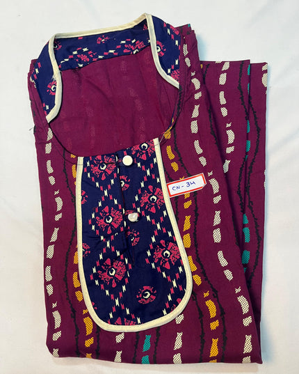Free Style Collar Nighty with Buttons – Burgundy Colour