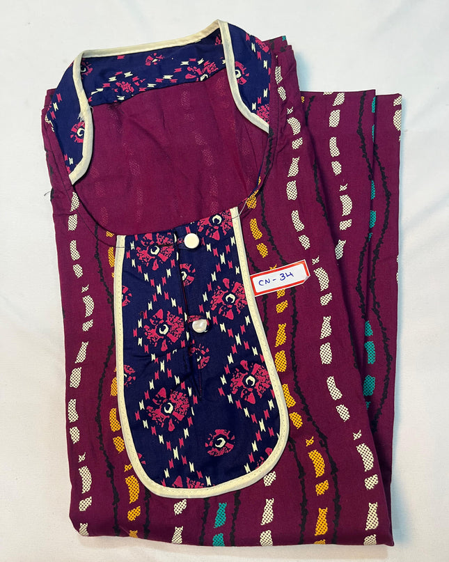 Free Style Collar Nighty with Buttons – Burgundy Colour