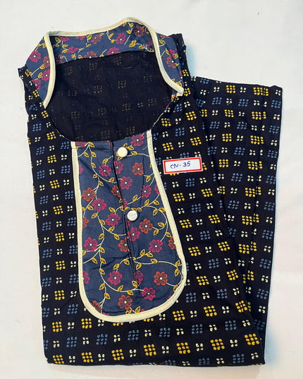 Free Style Collar Nighty with Buttons – Black Colour