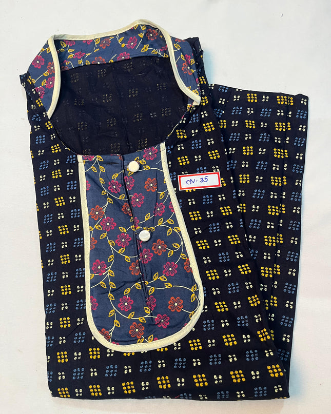 Free Style Collar Nighty with Buttons – Black Colour