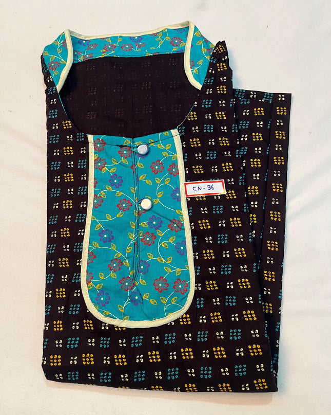 Free Style Collar Nighty with Buttons – Light Brown Colour