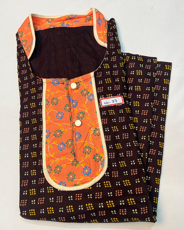 Free Style Collar Nighty with Buttons – Brown Colour