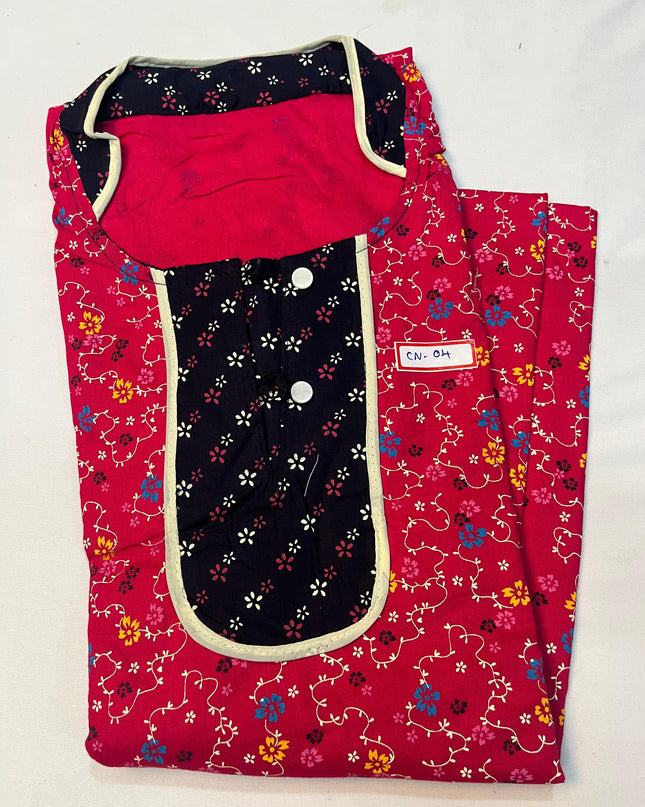 Free Style Collar Nighty with Buttons – Pink Colour