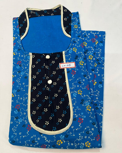 Free Style Collar Nighty with Buttons – Blue Colour