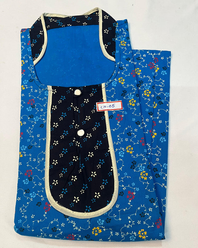 Free Style Collar Nighty with Buttons – Blue Colour