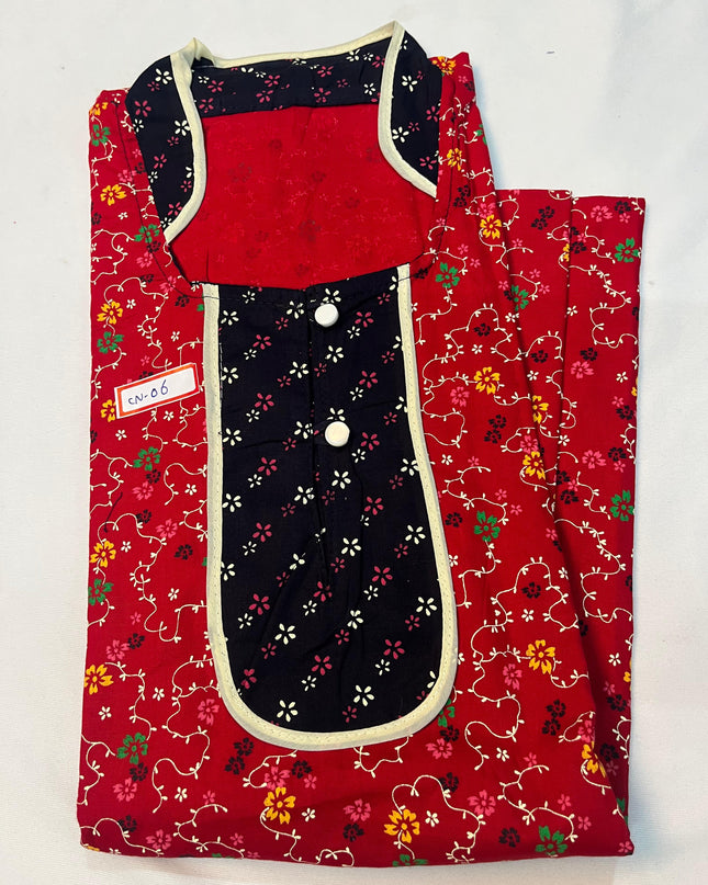 Free Style Collar Nighty with Buttons – Red Colour