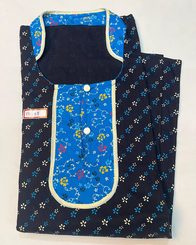 Free Style Collar Nighty with Buttons – Blue Colour