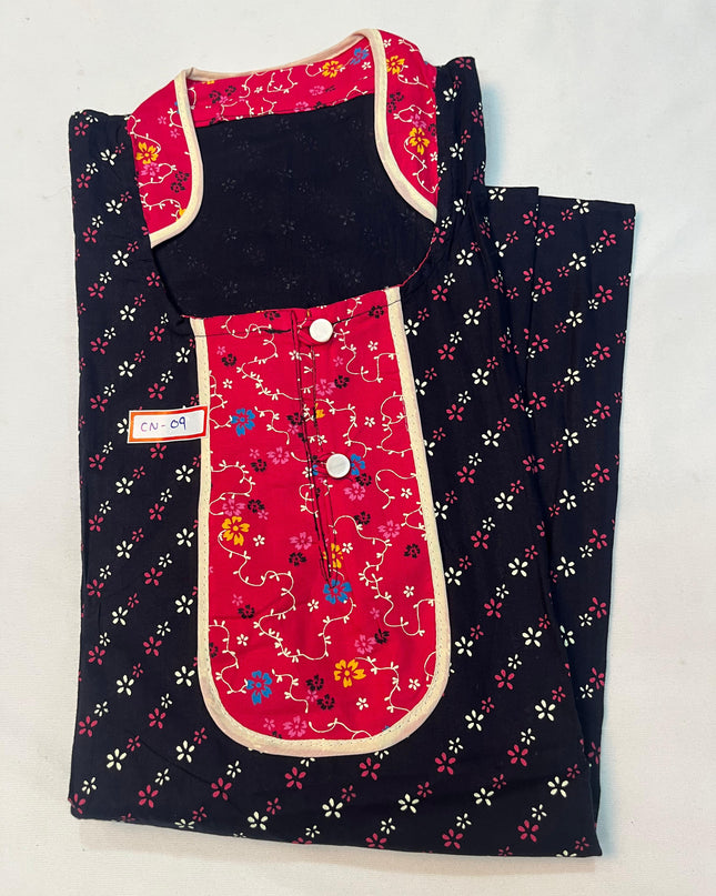 Free Style Collar Nighty with Buttons – Black Colour