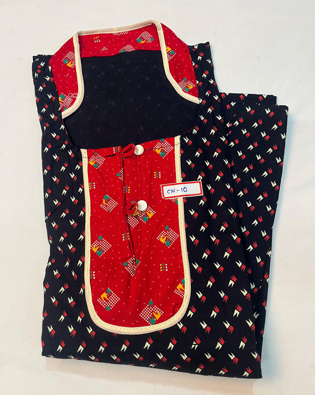 Free Style Collar Nighty with Buttons – Black  Colour