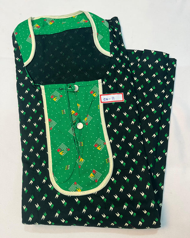 Free Style Collar Nighty with Buttons – Green Colour