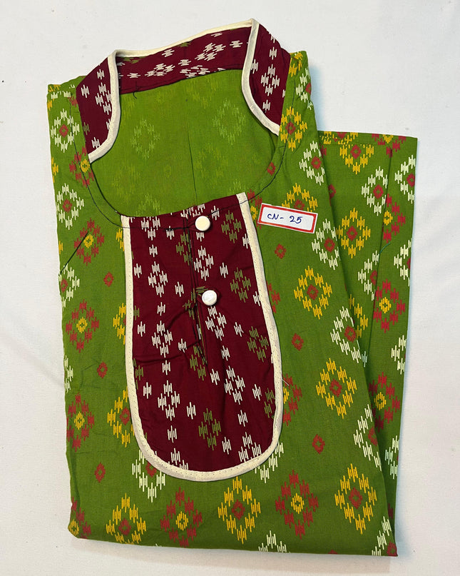 Free Style Collar Nighty with Buttons – Green Colour