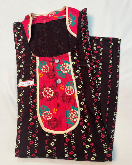 Free Style Collar Nighty with Buttons – Brown Colour