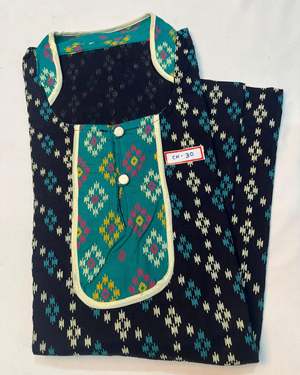 Free Style Collar Nighty with Buttons – Dark Blue Colour